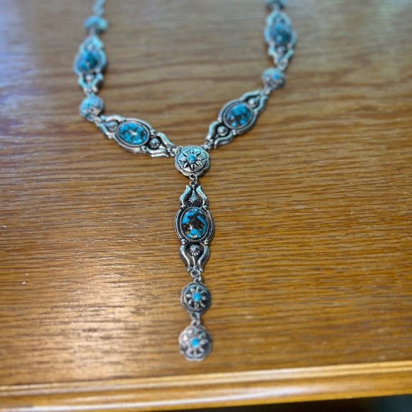 New Western Turquoise Bohemian Southwestern Cowgirl Turquoise Long Necklace - Picture 7 of 10